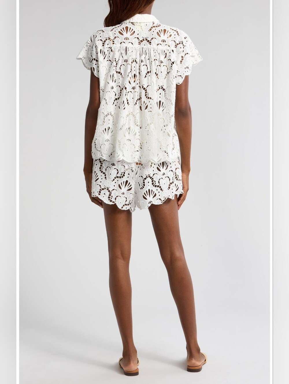 FARM Rio Seashell Embroidered Eyelet Cotton Button-Up Shirt - Picture 11 of 15